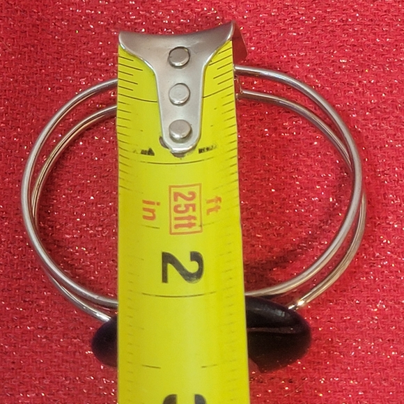 Dichroic Art Glass Hinged Cuff Bracelet Silver Tone Blue/Green/Black Swirl - Picture 8 of 10